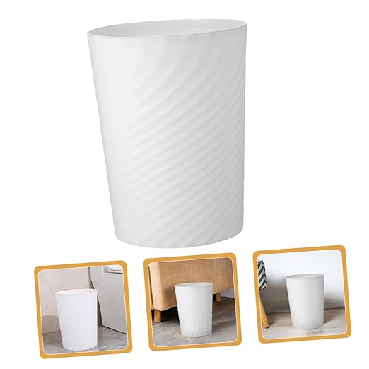 Plastic Trash Can Wastebasket White Open Top Trash Bin for Bathroom Office Bedroom Kitchen Large Opening Sturdy Structure Versatile Household Garbage Container