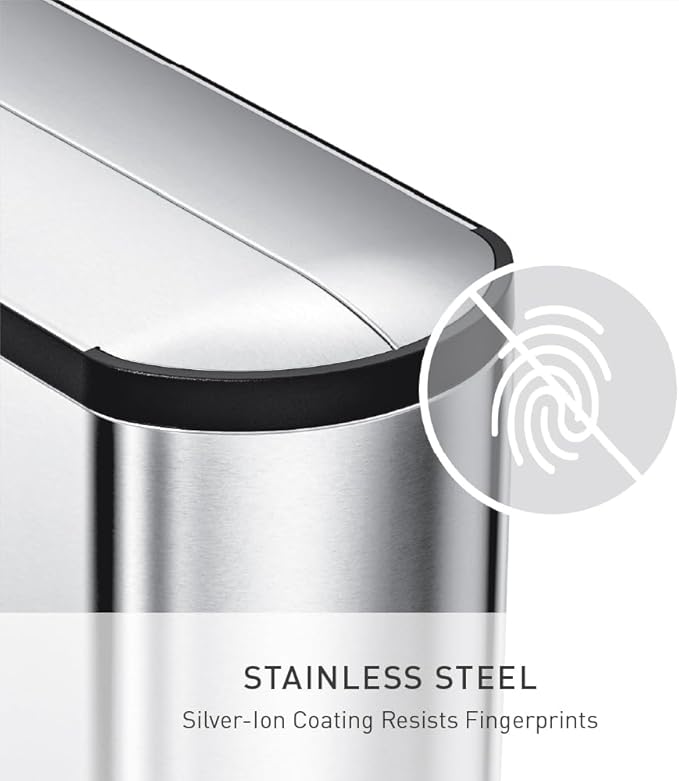simplehuman 10 Liter / 2.6 Gallon Butterfly Lid Bathroom Step Trash Can Brushed Stainless Steel with Black Trim