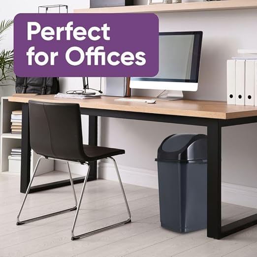 Superio Kitchen Trash Can with Swing Top Lid 9 Gallon Slim Waste Bin 37 Qt Sturdy Plastic Garbage Can Medium Recycling Bin for Office Bathroom Under Counter Dorm Bedroom (Dark Grey-2 Pack)