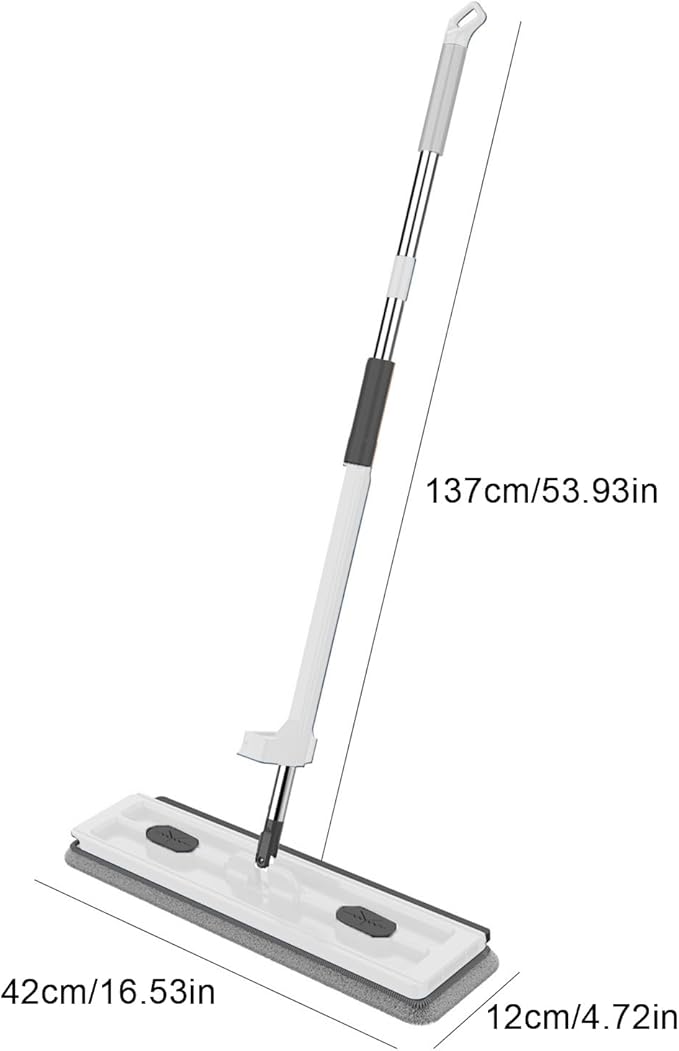 Large Flat Mop with 6 Microfiber Pads Stainless Steel Ergonomic Design Long Handle Drain Scraper 360 Rotation Floor Mop (White 1)