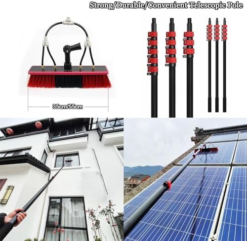 Glass Cleaning Brush Home Water Fed Telescopic Pole Kit Solar Panel Brush Rotating for Photovoltaic PanelAdjustable Solar Panel Cleaning Brush and Pole Window Cleaner Brush Water Fed Pole K