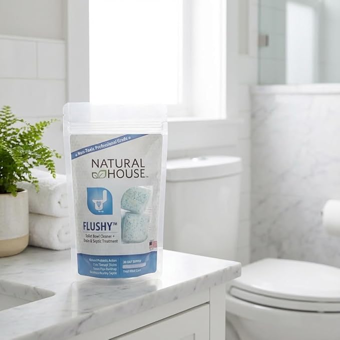 Natural House Flushy - Probiotic Toilet Bowl Cleaner Pods - Septic Safe - Removes Hard Water Stains - Fresh Mint Scent - 60 count