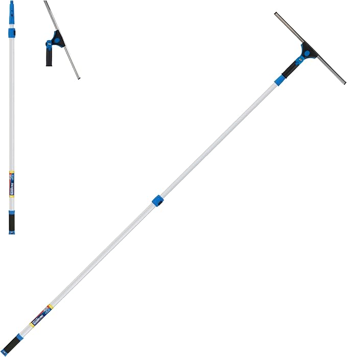 Unger Professional Connect and Clean 18” Grip Swivel Window Glass Squeegee and 8’ Pole 180-Degree Pivoting Handle with Lock Cleaning Supplies for Streak-Free Results