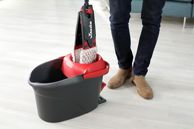 Vileda Ultramax Turbo XL Set XL Floor Mop with Telescopic Handle for Large Surfaces Microfibre Mop Cover Bucket with Spinner for All Hard Floors Love It Clean Eco Packaging