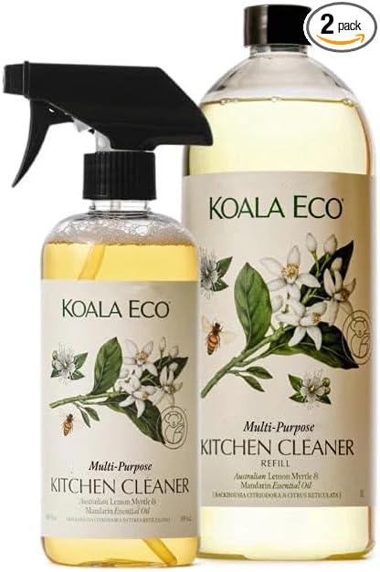 Koala Eco Multi-Purpose Kitchen Cleaner Duo - with Australian Lemon Myrtle &amp Mandarin Essential Oil (16oz + 34oz Refill)