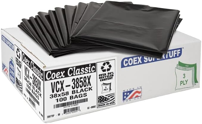 Aluf Plastics 55-60 Gallon Trash Bags - 1.5 MIL (eq) Black Heavy Duty Trash Can Liners - 38 x 58 - Pack of 100 - For Contractor Industrial Commercial &amp Outdoor