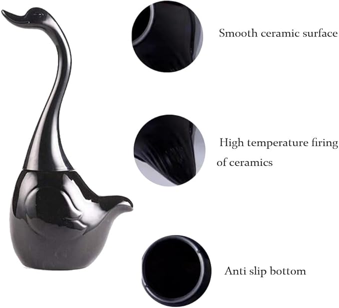 Ceramic Toilet Brush and HolderCute Bathroom Decor Toilet Bowl Brush Household Cleaning Tool for BathtubBlack