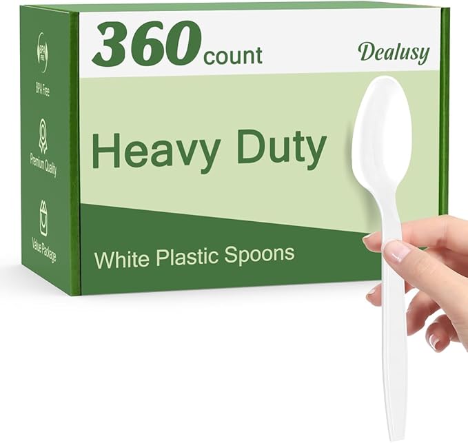 360 Count White Plastic Spoons Disposable BPA-Free Heat Resistant Solid and Durable Disposable Spoons Heavy Duty Bulk Premium Spoons plastic disposable for Party Supply