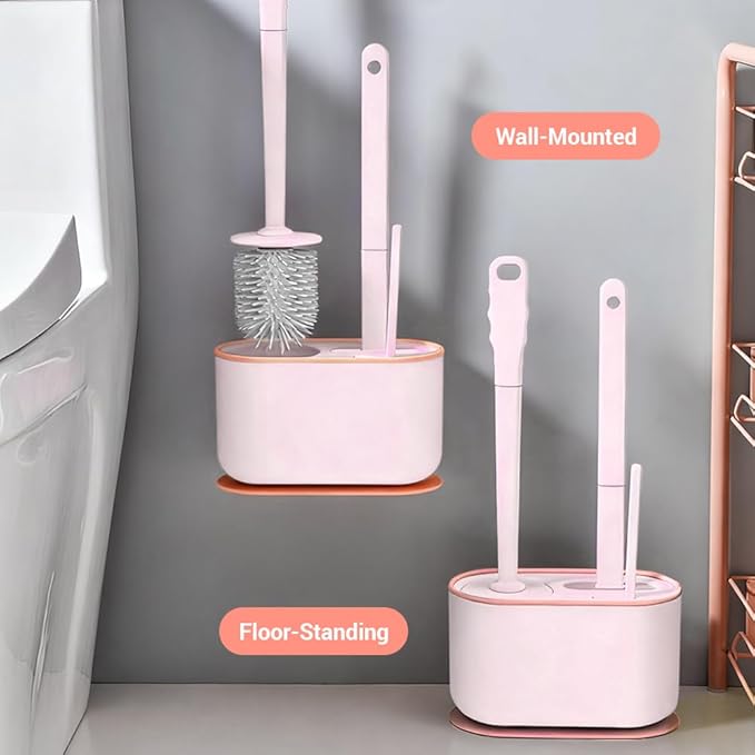 Toilet Brush Set Bathroom Accessories Toilet Bowl Cleaners Deep Cleansing Multifunctional Hanging Toilet Brush Set for Bathroom(Cherry Blossom Pink)