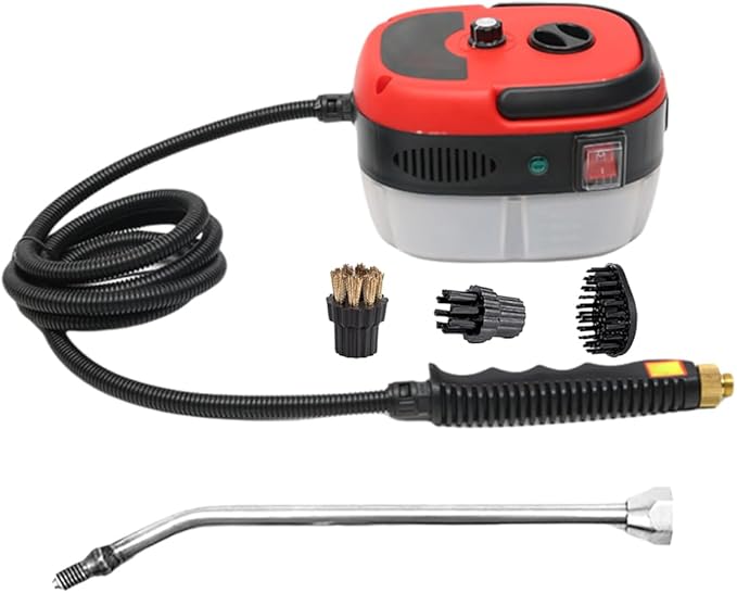Steam Car Cleaner 2025 Upgraded Portable Handheld Cleaner Steam 2500W Pressurized Cleaner Steam with 3 Brush Heads Quickly Generate High-Temperature Pressurized Steam for Home Car Kitchen (Red)