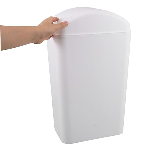 Lurrose Plastic Swing Lid Trash Can with Reinforced Durability for Kitchen Bathroom Bedroom Narrow Space Waste Container with Odor-reducing Swing Top Large Capacity Household Waste Basket