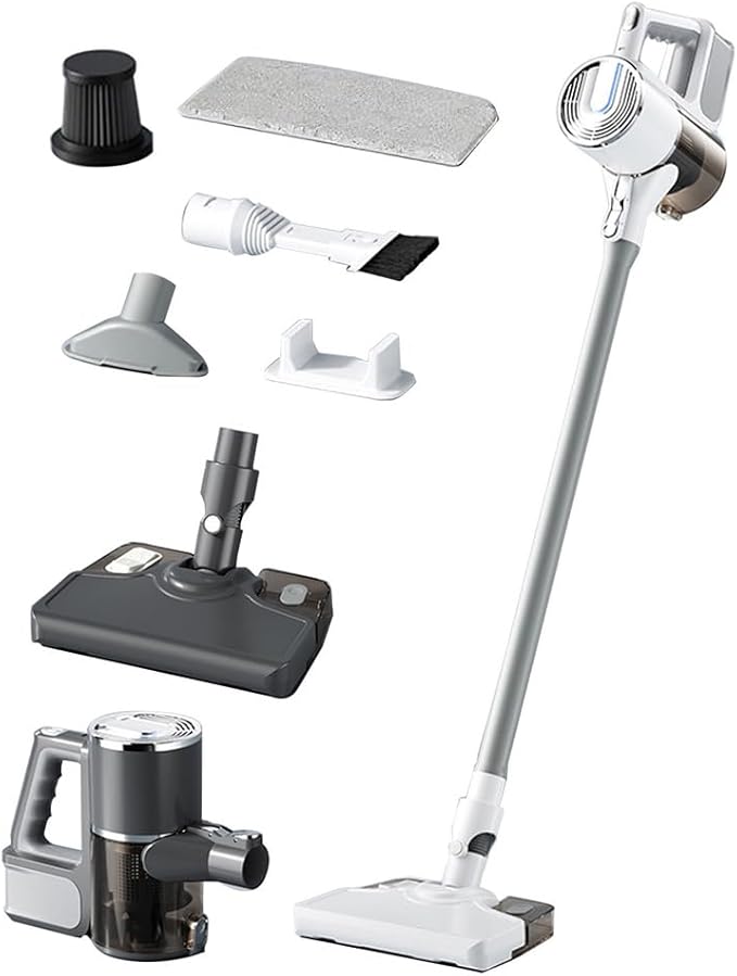 WhiteCordless Vacuum for Home Vacuum Cleaner with Mopping Function and 2 Adjustable Modes 1800mAH Battery Max 30 Mins Runtime and Washable Parts Stick Vacuum