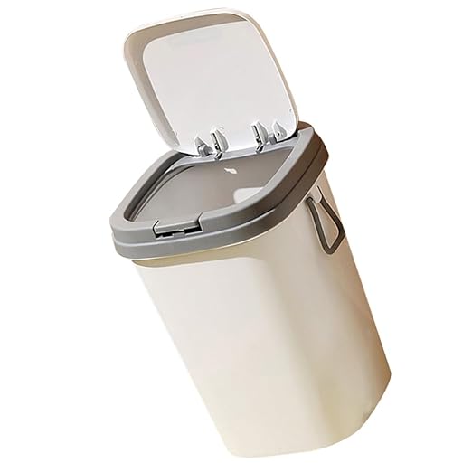 Press Type Trash Can with Lid 13L Gray Plastic Wastebasket for Bathroom Kitchen Living Room Compression Garbage Bin for Home Use