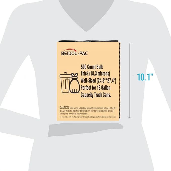 13 Gallon Trash Bags Drawstring 500 Count Bulk Value Pack Black &amp Unscented Garbage Bags Multi-purpose Tall Kitchen Trash Bags Can Liners for Business Home Commercial and Industrial