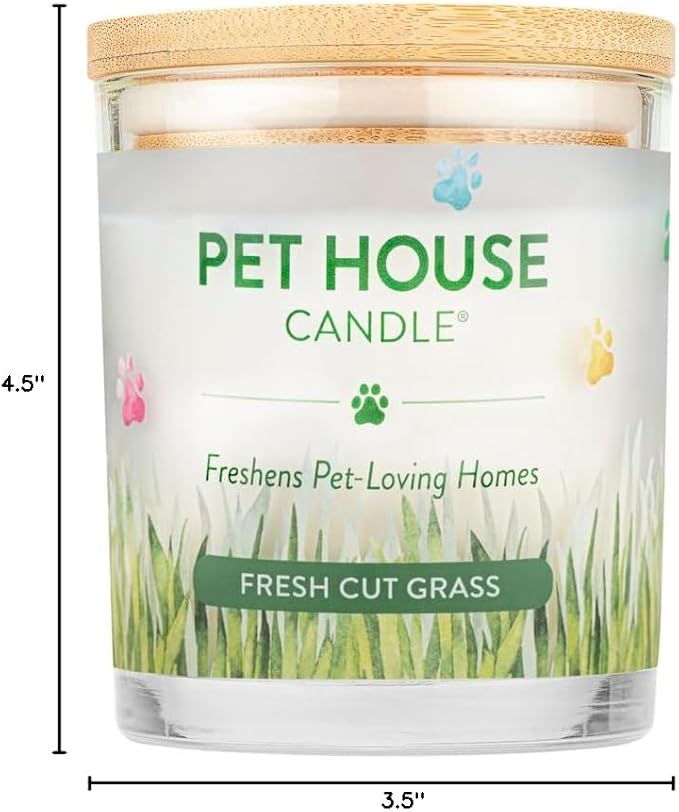 Pet House Candles 9 oz Fresh Cut Grass Scented Candle Clean Burning Long Lasting Plant-Based Pet Friendly Candle 60 Hour Burn Time
