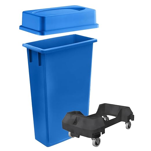 3 pack 23 Gallon Heavy-Duty Trash Can with Lid &amp Dolly Durable Waste Container Slim Rectangular Garbage Bin Recycling Bin Plastic Wastebasket for Kitchen Garage Hotels Restaurants Office