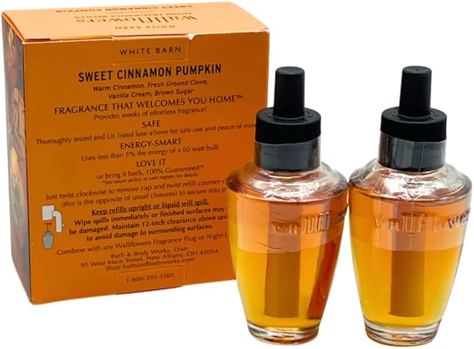 Bath &amp Body Works Sweet Cinnamon Pumpkin &amp Caramel Pumpkin Swirl – Fall Collections – 2-piece gift set with 30-inch Autumn Plaid Ribbon Bow – 0.8 fl oz each