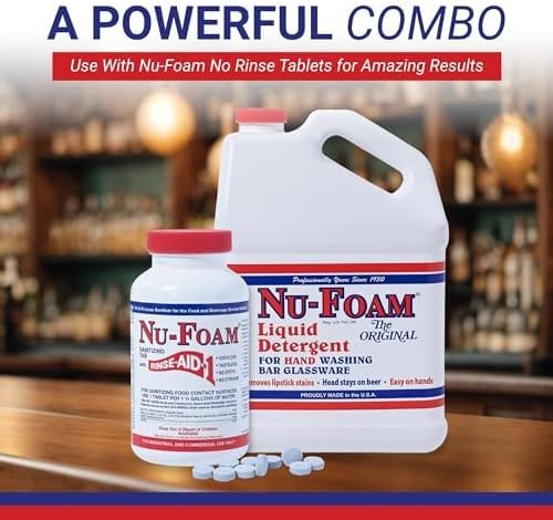 Nu-Foam Liquid Detergent for Bar Glassware – Original Streak-Free Solution - Hand Washing Bar Tavern Brewery Supplies - Spotless Serving Glasses - Concentrated- Easy On Hands - 5 gallon Pail
