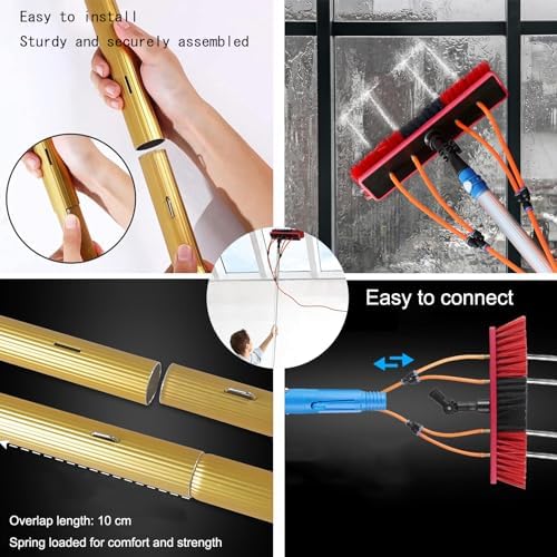 Glass Cleaning Brush Home Water Fed Telescopic Pole Kit Solar Panel Brush Rotating for Photovoltaic Panel12m/39FT Telescopic Window Cleaning Pole with Water Fed Brush Extendable Cleaner for