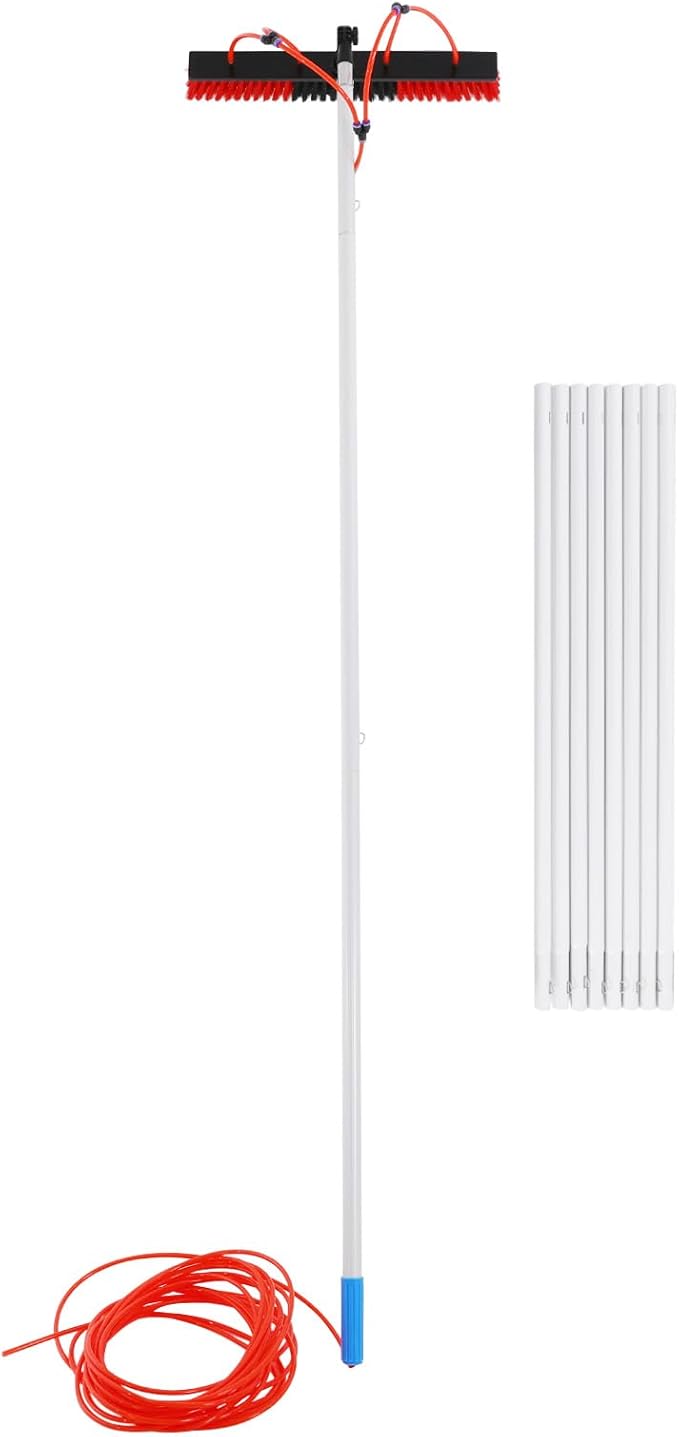 32.8FT Window Cleaning Water Fed Brush Kit 21.6'' Detachable Brush HeadWindow Glass Washing Cleaner Equipment Kit Adjustable Telescopic Pole Tool for Household &amp Outdoor
