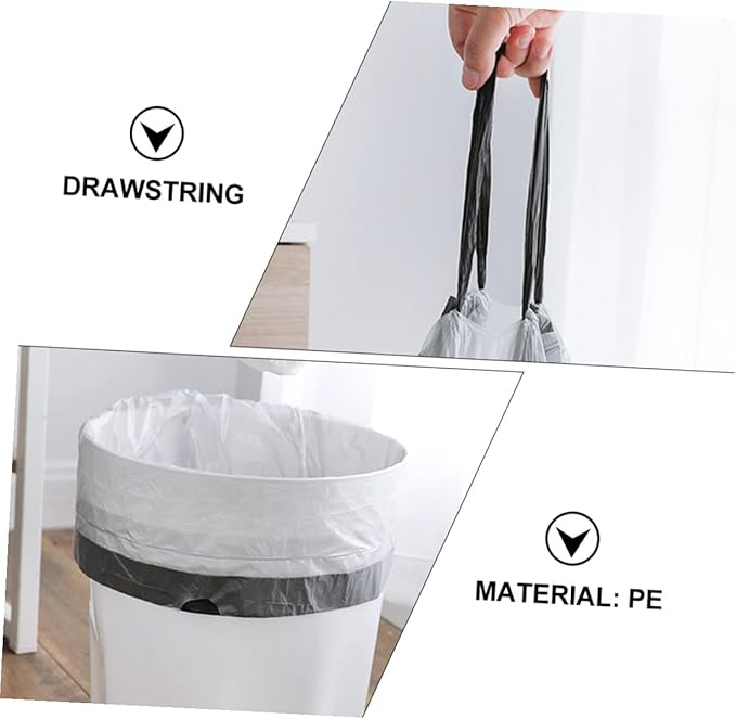 Disposable Drawstring Trash Bags 90pcs Portable Rubbish Bags with Red and Blue Drawstrings Gray and White Color Mixed Suitable for Kitchen and Household Waste Random Color