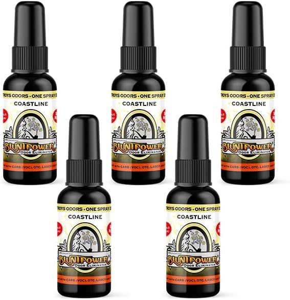 BluntPower (Coastline 5 Pack) Concentrated Odor Eliminator and Diffuser Oil - Room Deodorizer Odor Eliminator and Smoke Eliminator Spray - Premium Oil Based Air Freshener &amp Odor Eliminator Spra