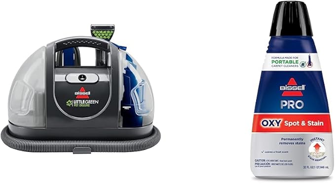 Bundle of Bissell Little Green Pet Deluxe Portable Carpet Cleaner 3353 + Bissell Professional Spot and Stain + Oxy Portable Machine Formula 32 oz
