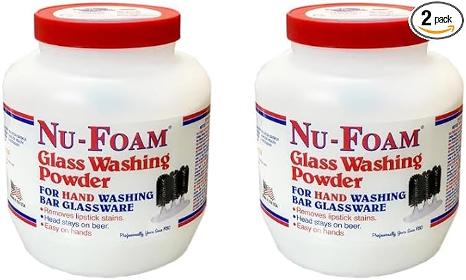 Nu-Foam Glass Washing Powder - Detergent for Bar Glassware – Original Streak-Free Solution - Hand Washing Bar Tavern Brewery Supplies - Spotless Serving Glasses - Easy On Hands - 4 Lb Jar - 2 Pack