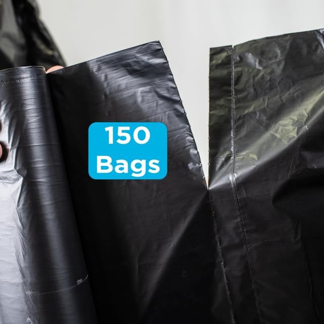 Large Black Trash Bags 55-60 Gallon Heavy Duty 150 Count High Density 22 Micron 38 x 60 Ideal for Schools Janitorial Bathrooms