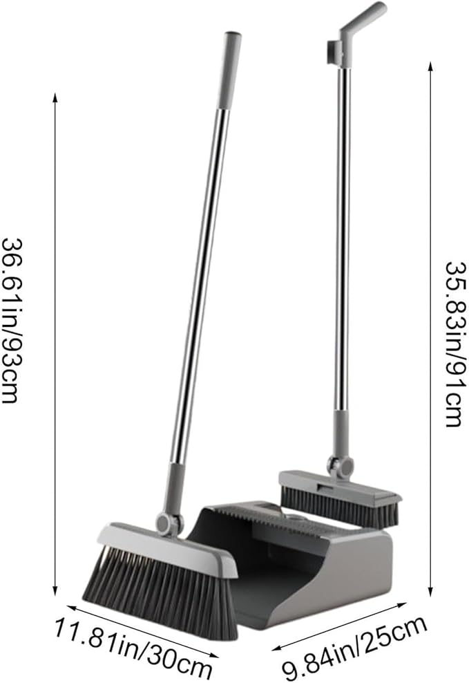 Broom With Dust Combo Set: Adjustable Handle  Compact Folding Cleaner Vertical Storage Design | For Home Apartment Kitchen Bedroom Kitchen Bedroom