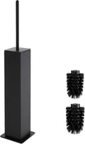 Toilet Brush and Holder Floor Standing Black with 2 Replaceable Heads Bathroom Toilet Brush Freestanding Toilet Bowl Brush with Removable Liner and Splash Guard Modern Square Design