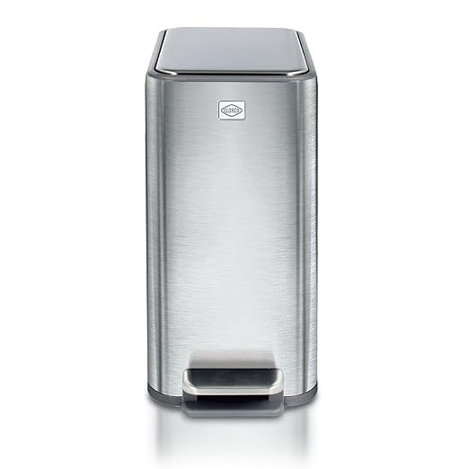 Clorox Slim Trash Can - 2.6 Gallon (10 Liter) Small Metal Trash Can with Soft Close Lid Step Pedal Removable Bucket - Stainless Steel Waste Bin for Narrow Spaces Bathroom and Office