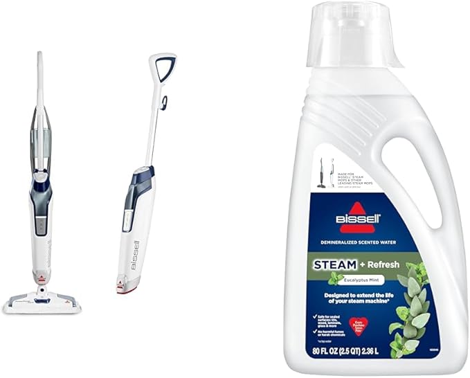Bissell Steam Mop Steamer Tile Hard Wood Floor Cleaner 1806 Sapphire Powerfresh Deluxe + Eucalyptus Mint Steam Water 80 oz 1392F