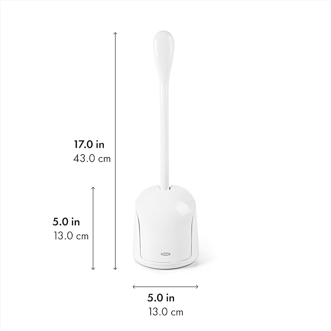 OXO Good Grips Compact Toilet Brush &amp Canister Toilet Bowl Brush and Holder with Automatic Canister Door Bathroom and Small Spaces Cleaning Supplies Essential