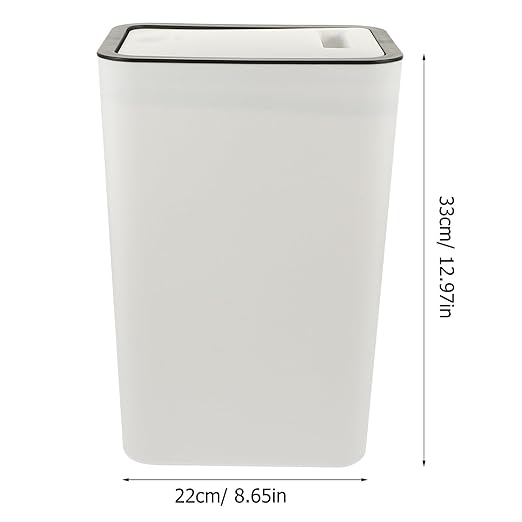 Alipis Slim Trash Can 10L Plastic Trash Can with Press Top Lid Modern Waste Basket Rubbish Bin Container for Home Office Bathroom White