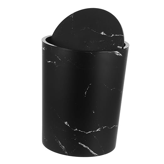 Marble Pattern Bathroom Trash Can with Lid Large Capacity Plastic Waste Bin for Home and Office Round Lift-Top Wastebasket for Kitchen and Bathroom Use