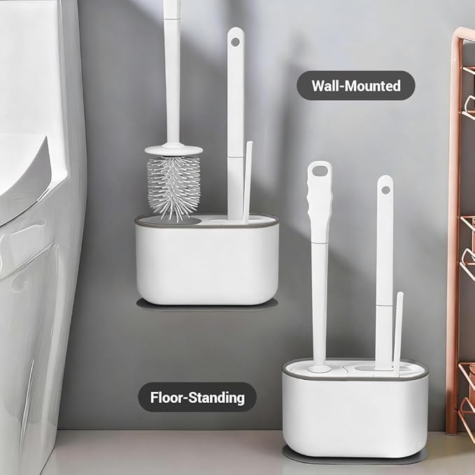 Toilet Brush Set Bathroom Accessories Toilet Bowl Cleaners Deep Cleansing Multifunctional Hanging Toilet Brush Set for Bathroom(Pearl White)