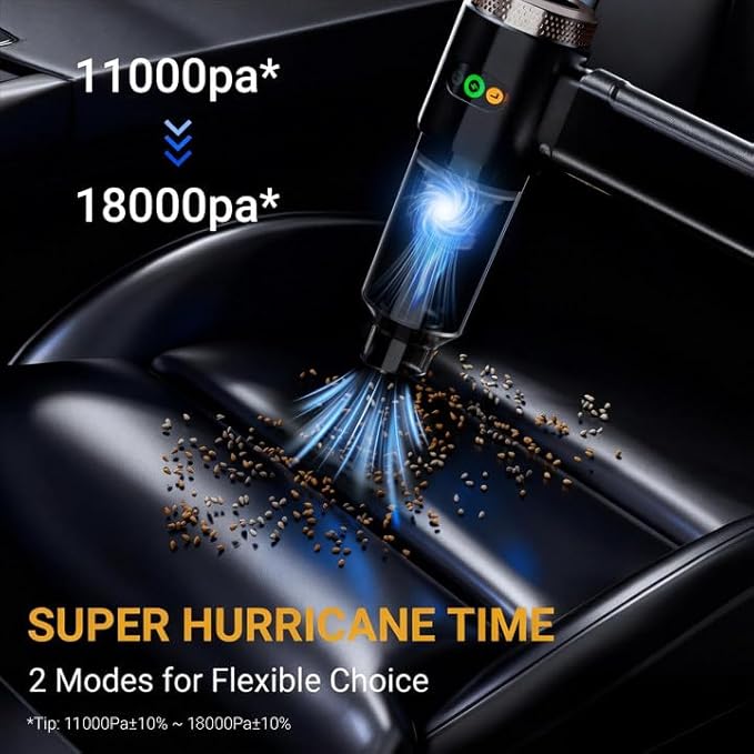 Car Vacuum Portable Cordless 18000PA High Power Handheld Vacuum Cleaner Mini Cordless Rechargeable Vacuum with LED Light and Multi-Nozzles for Car Home Office Keyboard Pet (Black Gold)