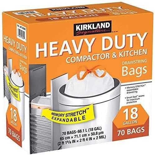 KIRKLAND SIGNATURE Compactor Kitchen Trash Bag with Gripping Drawstring Secure Full Size New Edition