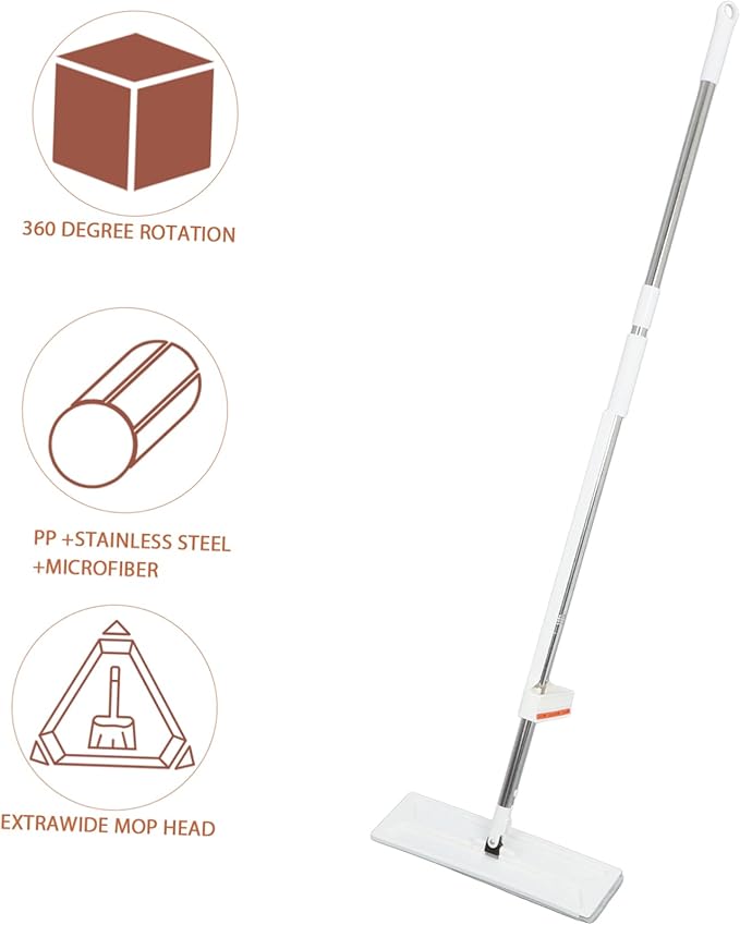 36cm Flat Mop Set Wet and Dry Self-Wringing Mop with 3 Reusable Pads Adjustable Cleaning Tool for Home Use for Floors and Walls