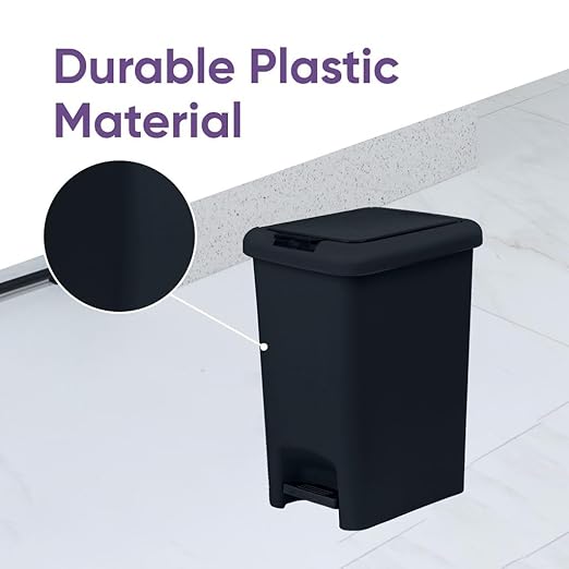 Superio 10L Slim Step &amp Push Trash Can - 2.5 Gallon Dual Opening Compact Design (10.63x7.68x13.53) - Black