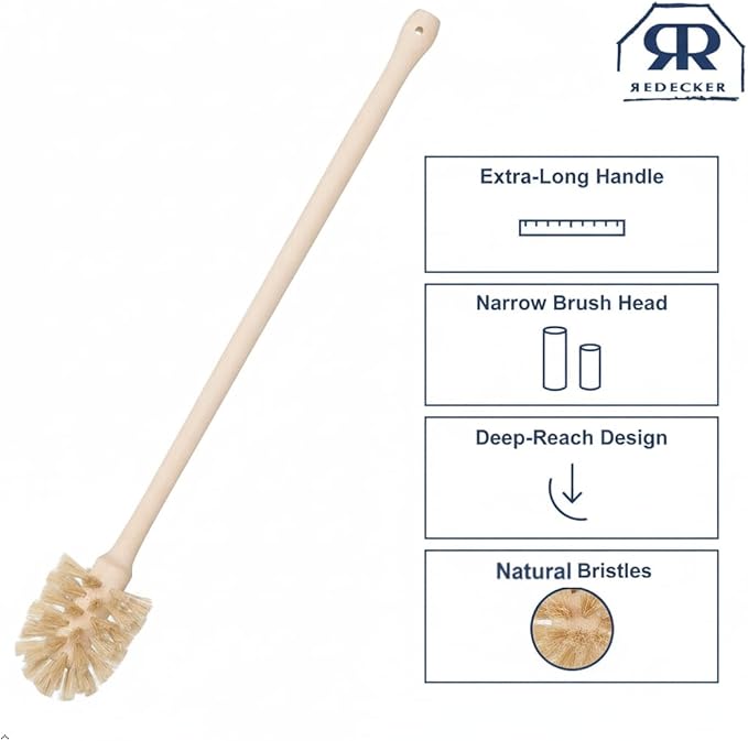 REDECKER Extra Long Bottle Brush Cleaner: Durable Horsehair and Beechwood Handle Ideal for Vases Pitchers Mugs and Baby Bottles 16-1/2 Inch Dense Natural Bristles Made in Germany