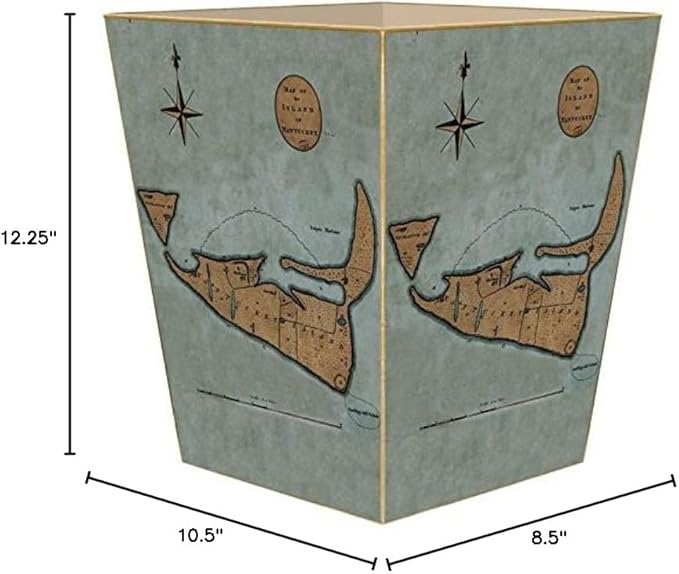 WB1799 -Primitive Nantucket Antique Map Wastepaper Basket