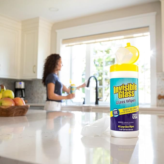 Invisible Glass 90160-4PK Glass Cleaning Wipes Pre-Moistened Streak-Free and Lint-Free Safe for Windows Mirrors Windshields and Tinted Glass 40 Count (Pack of 4)