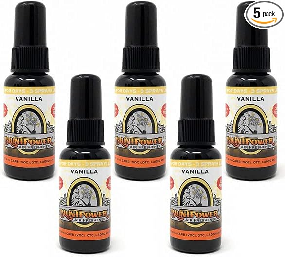 BluntPower (Vanilla 5 Pack) Concentrated Air Freshener Spray - Oil-Based Room Diffuser Spray - Long-Lasting Bathroom Scent Car Freshener &amp Odor Eliminator
