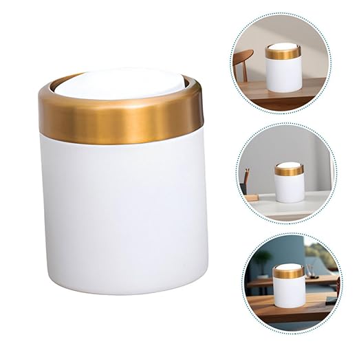 Homoyoyo Small Desk Trash Can with Lid Stainless Steel Mini Garbage Bin for Bathroom Bedroom Kitchen Round Compact Wastebasket with Flip Lid for and Storage