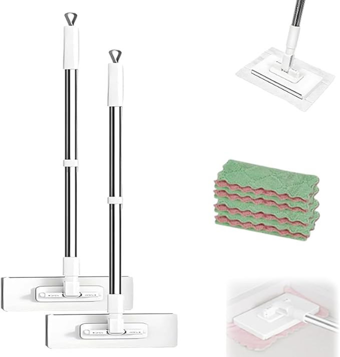 Convenient Cloth Changing Mini Mop Automatic Cloth Changing Mini Mop Dust with Handle Multi Surface Floor Mopping Dust with Handle Sweeping Cloths for Wall Window (2pcs)