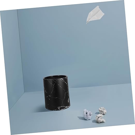 Cabilock Marble Pattern Trash Can Lidless 10L Round Waste Basket for Living Room Kitchen Bathroom Plastic Waste Bin for Home Office