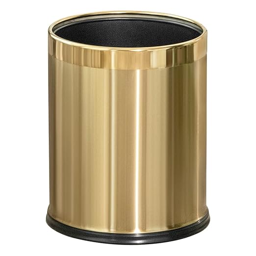 2.6Gallon/10L Brass Bathroom Trash CanBrushed Gold Bathroom Waste BasketGolden Small Garbage Can Waste Basket for BedroomOfficeStoreMetal Trash bin Without lid (Gold)