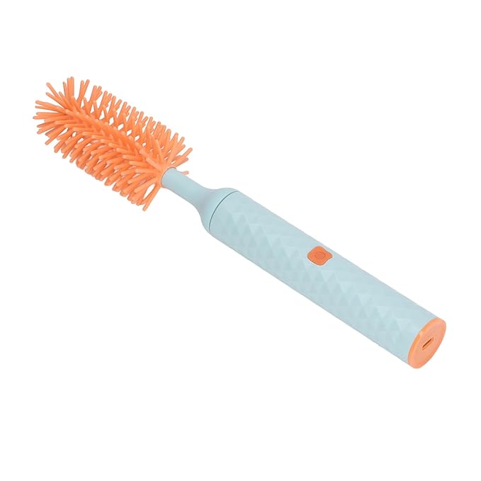 Baby Bottle Cleaning Brush Straw Brush Rotating Silicone Baby Bottle Brush Cleaner Efficient Electric 2 Speeds for Home (Blue)